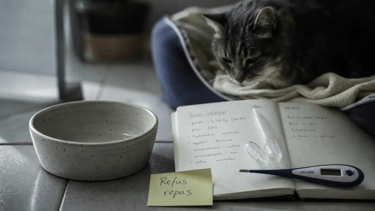 Comment meurt un chat qui ne mange plus : gamelle vide, notes médicales, refus repas