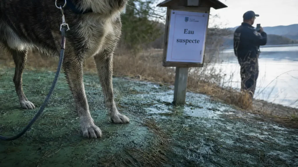 Cyanobactéries chien : film vert bleu dans l’eau à risque