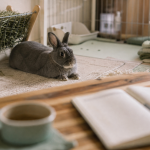 Durée de vie du lapin : lapin domestique au repos dans un enclos