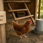 Durée vie poule rousse : poulailler, longévité et soins