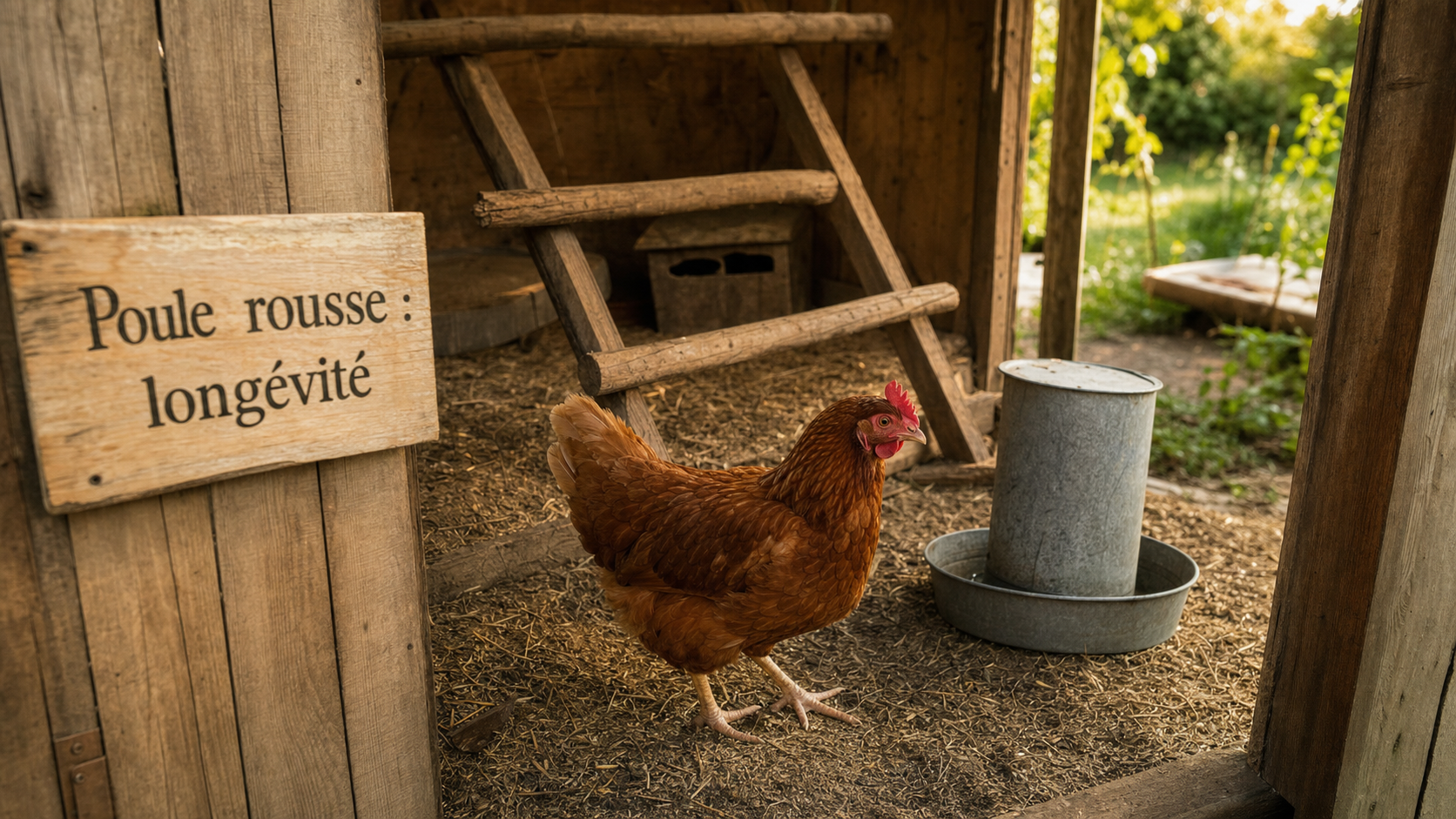 Durée vie poule rousse : poulailler, longévité et soins