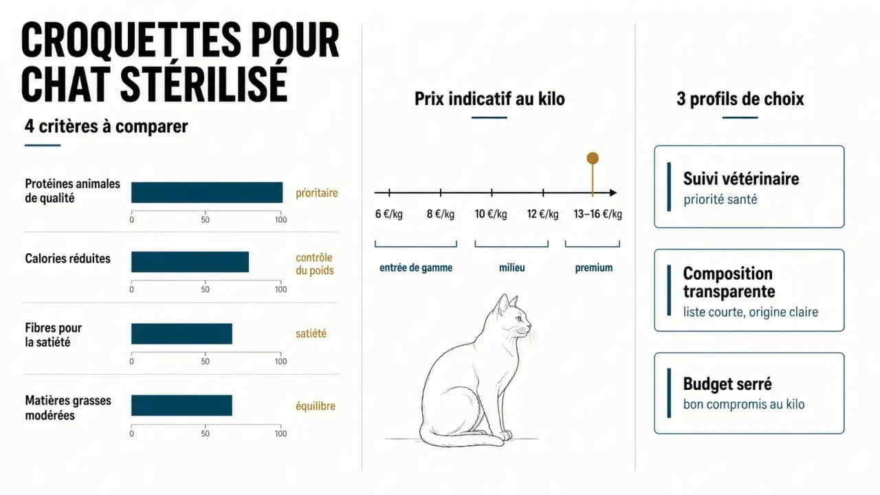 Quelles sont les meilleures croquettes pour chat stérilisé : visuel comparatif des critères nutritionnels et des budgets
