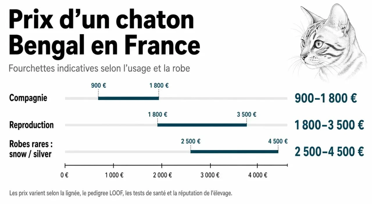 Infographie des prix d'un chaton Bengal selon le pedigree et la couleur