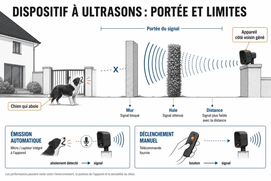 Ultrason pour chien du voisin : schéma du fonctionnement et des limites dans un jardin