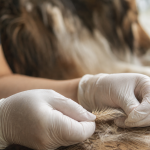 Épillet chien photo : épillet 1 à 2 cm entre les doigts du vétérinaire