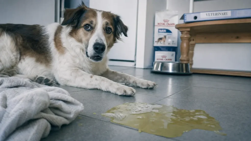 Mon chien vomit de la bile sur le carrelage, eau à garder