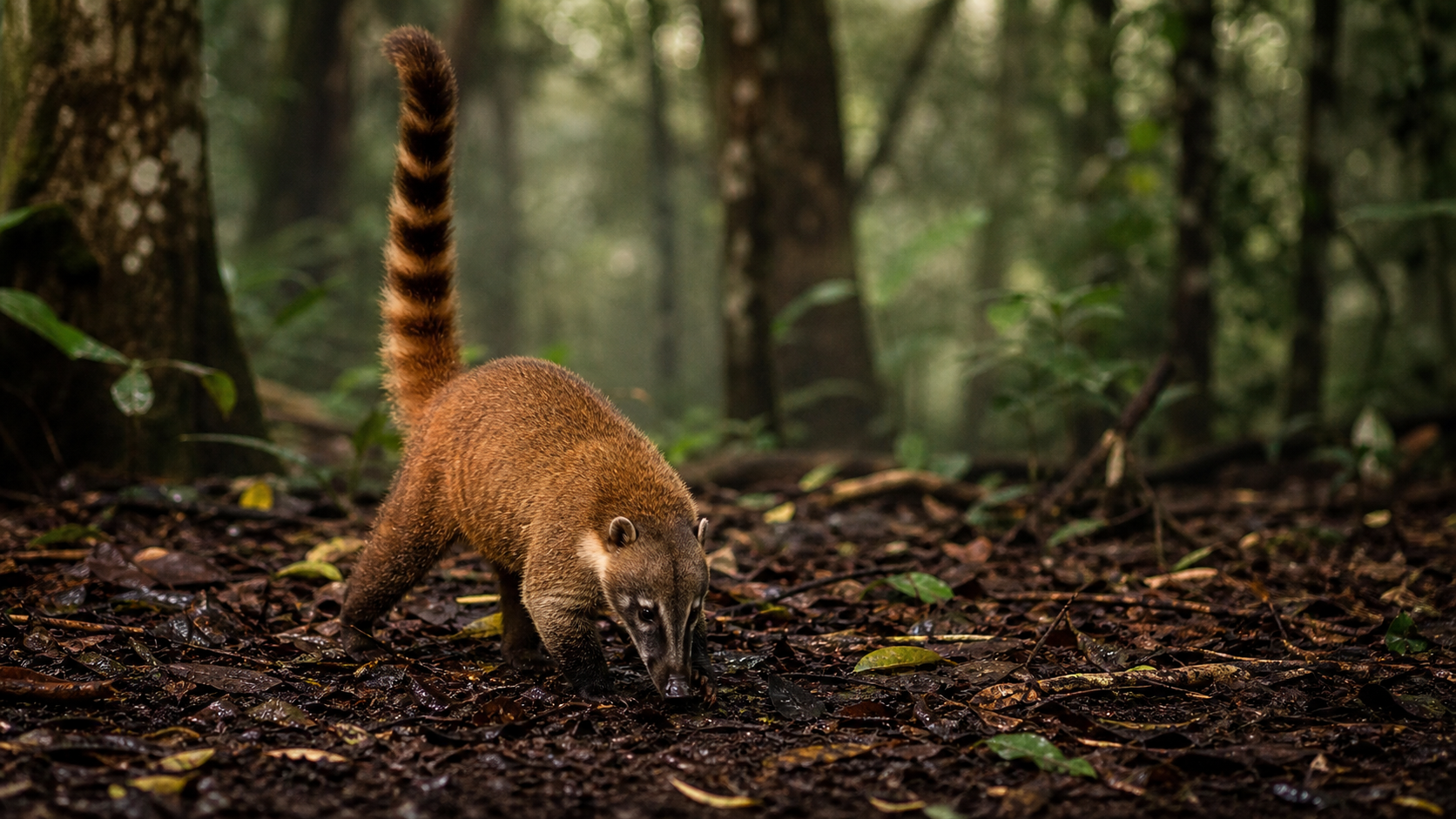 Nasua nasua, coati roux dans une forêt humide
