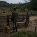 Parc entraînement chien sanglier : clôture et sanglier dans la végétation