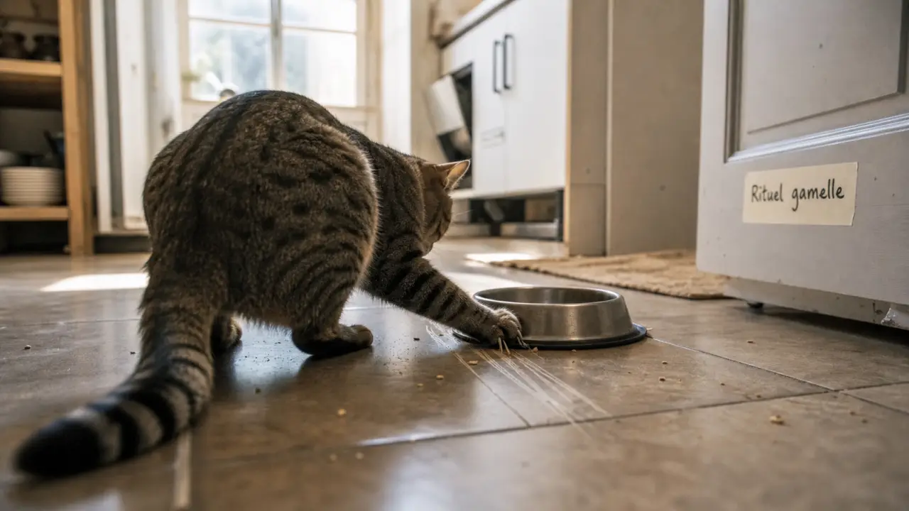 Pourquoi mon chat gratte le sol autour de sa gamelle