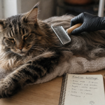 Toilettage maine coon : brossage avec brosse carde et peigne pour éviter les nœuds
