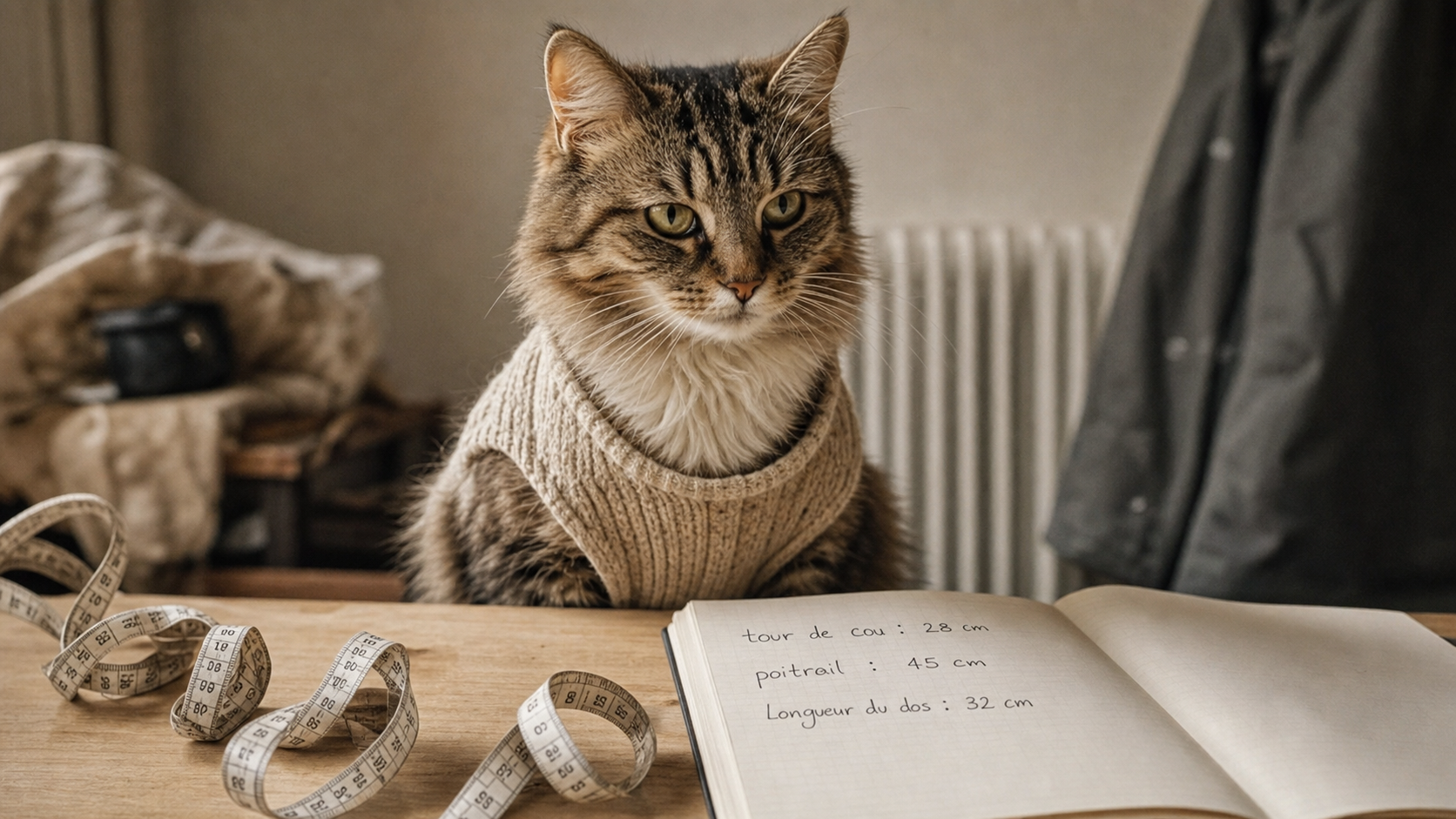 Vêtement pour chat : gilet tricot adapté, mesures du chat