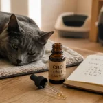 CBD pour chats sans THC : pipette et flacon 0,0% THC sur table