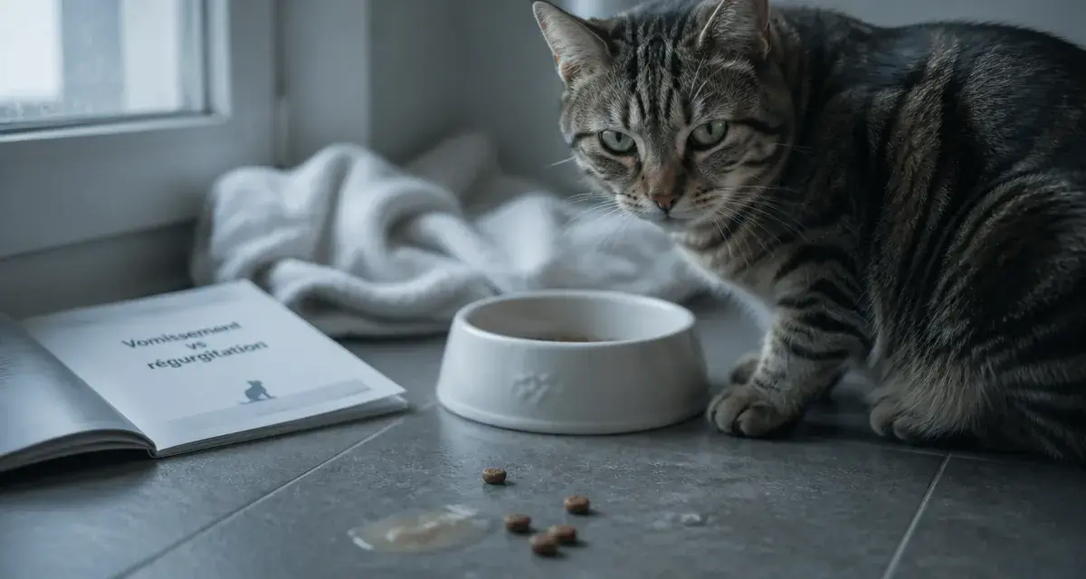 Chat qui vomit ses croquettes : vomi sur carrelage