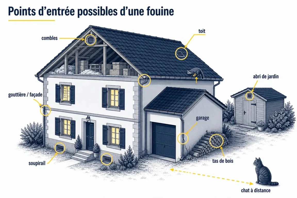 Chat et fouine : points d’entrée possibles autour de la maison et du jardin