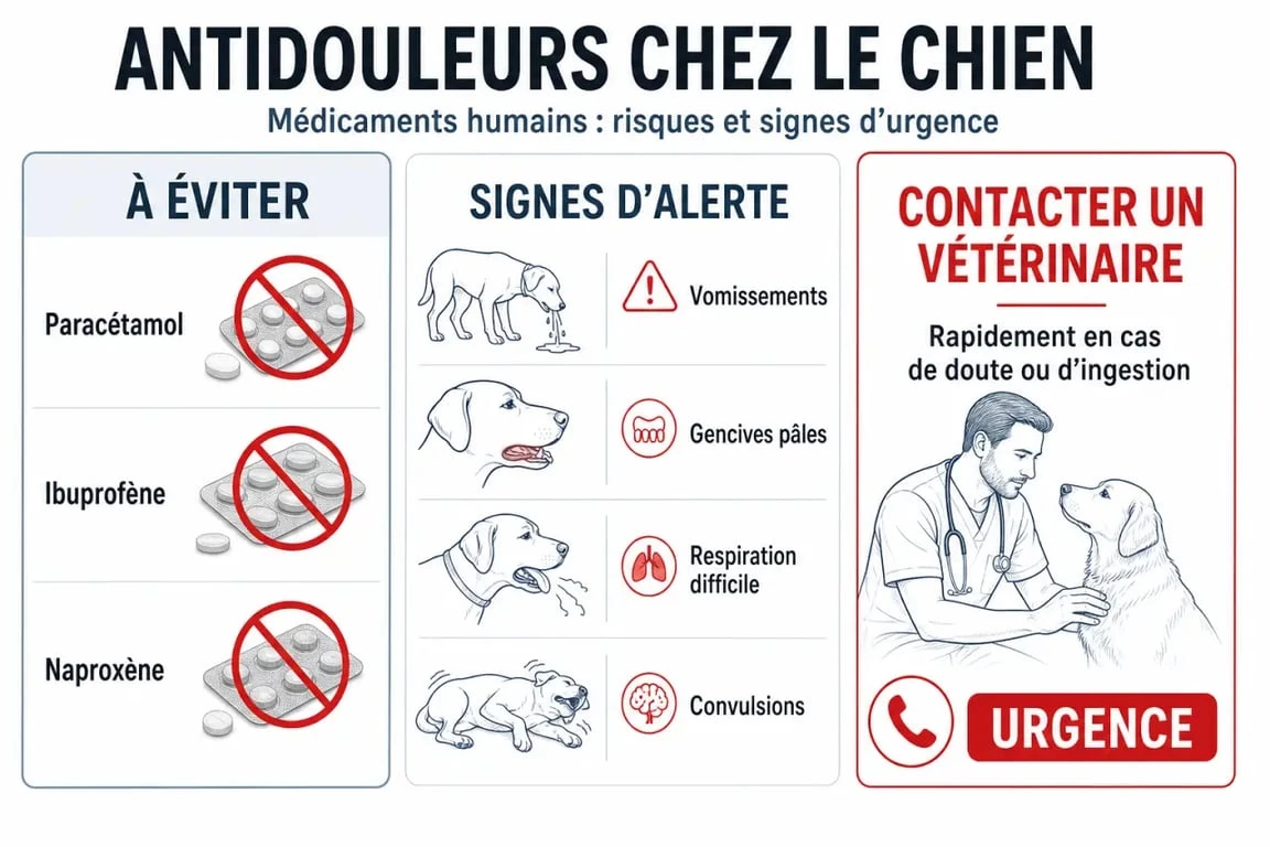 Antidouleurs chien : médicaments humains à éviter et signes d’alerte chez le chien