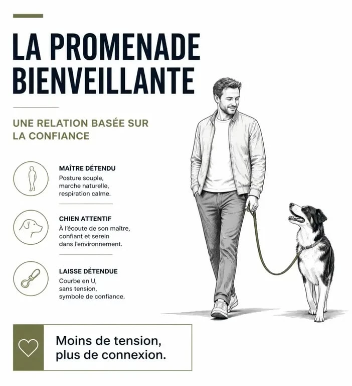Schéma illustrant la position idéale avec une laisse en U pour un chien qui tire en laisse