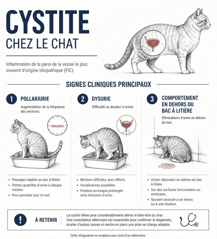 Infographie des symptômes de l'infection urinaire chez le chat pour le traitement cystite