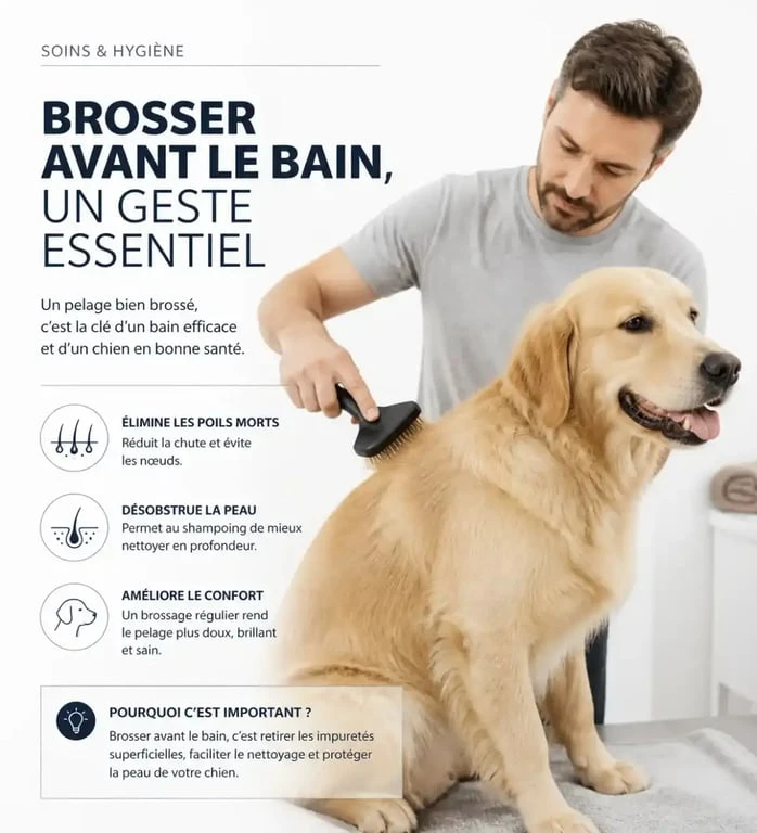 Brossage du chien avant le bain pour éviter les nœuds