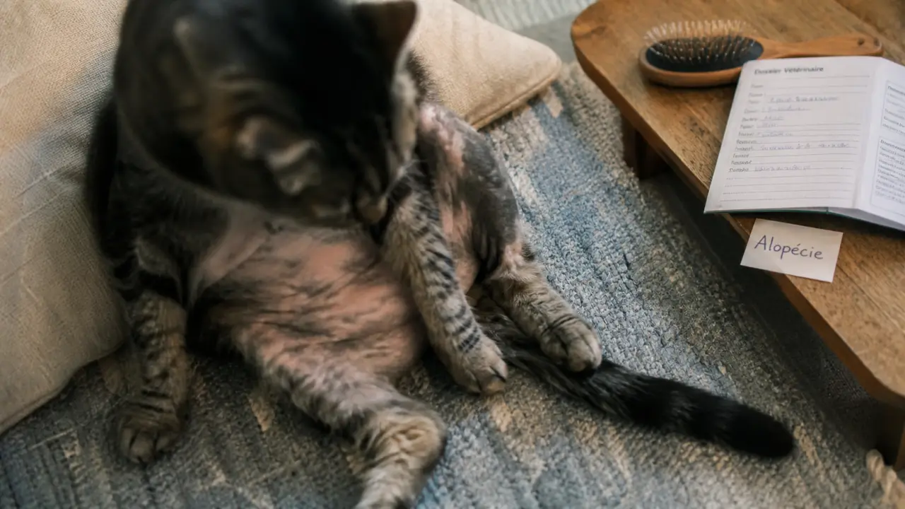 Mon chat s arrache les poils : zones d’alopécie, peau rosée, diagnostic à vérifier