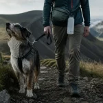 Randonnée auvergne avec chien : sentier et chien en laisse en Auvergne