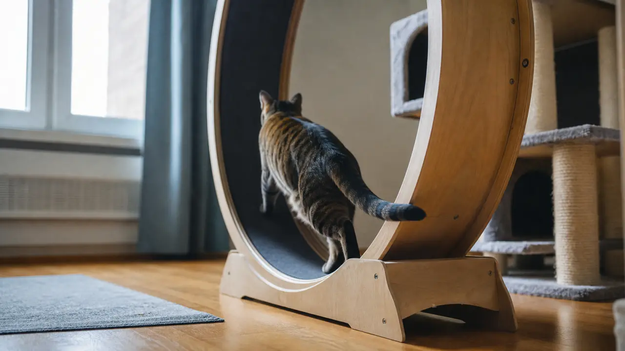 Roue d exercice pour chat en bois clair, piste antidérapante, chat courant