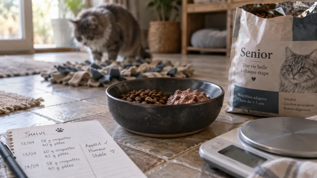 Alimentation pour chat senior : pâtée, croquettes et le détail qui protège son appétit