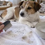 Anti puce naturel chien : peigne à puces sur pelage, grains de puces visibles