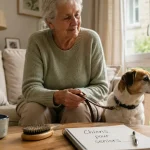 Chien pour personne agee : senior tenant la laisse d’un chien adulte facile à vivre