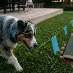Collier anti-fugue sans fil pour chien : chien près d’une clôture virtuelle