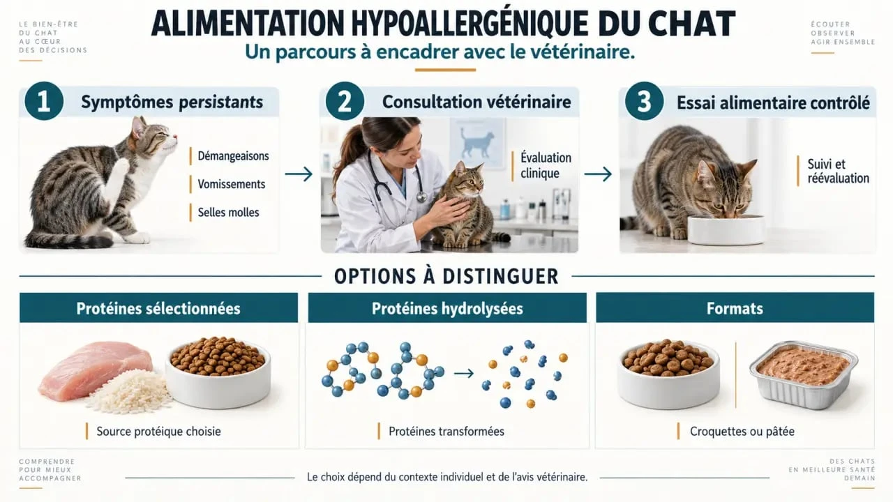 Alimentation hypoallergénique chat : parcours des symptômes à l’essai alimentaire contrôlé