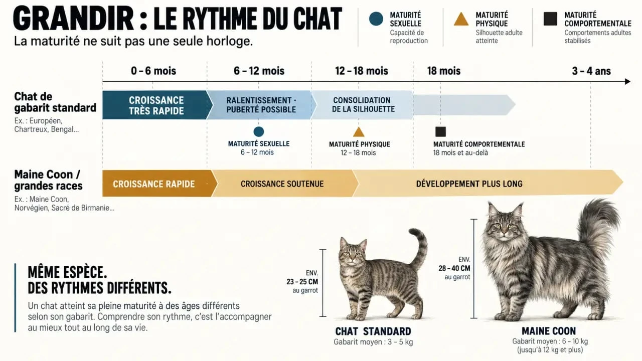 Infographie sur les étapes de croissance et de maturité du chat adulte