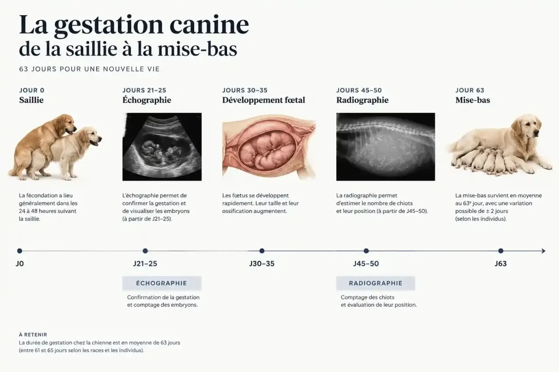 Frise chronologique de la gestation et reproduction chien