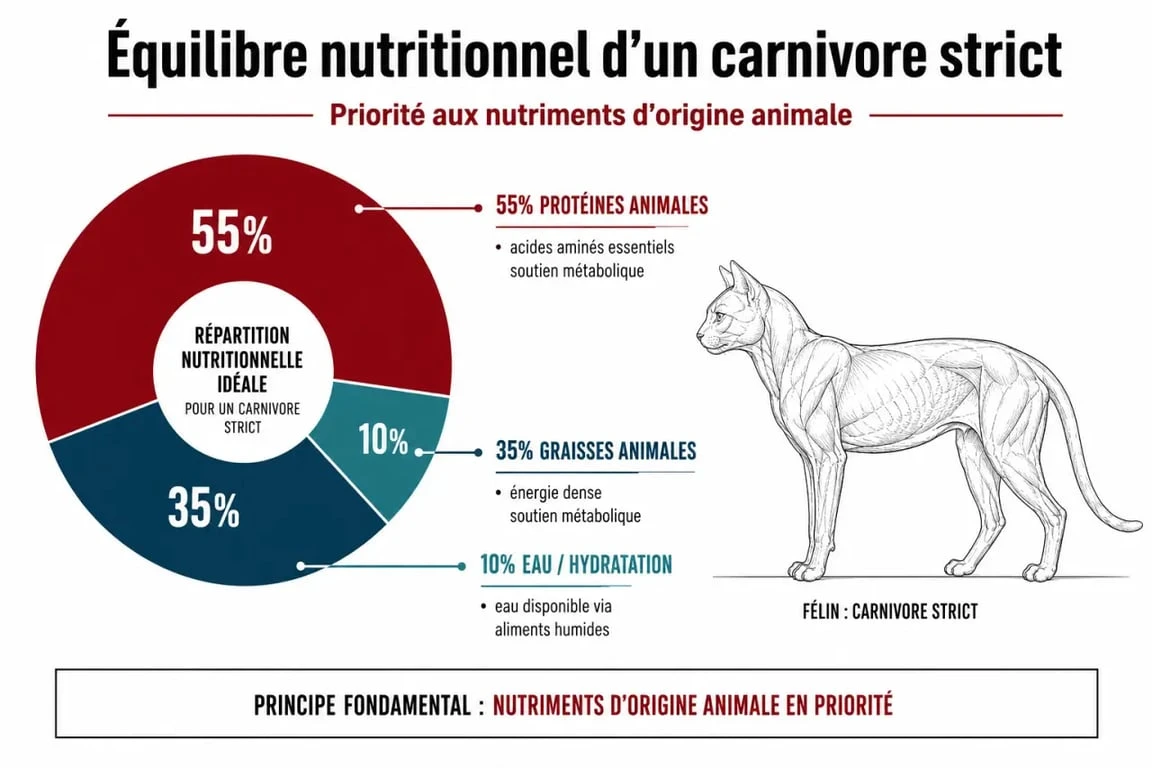Répartition des besoins nutritionnels pour une alimentation naturelle du chat