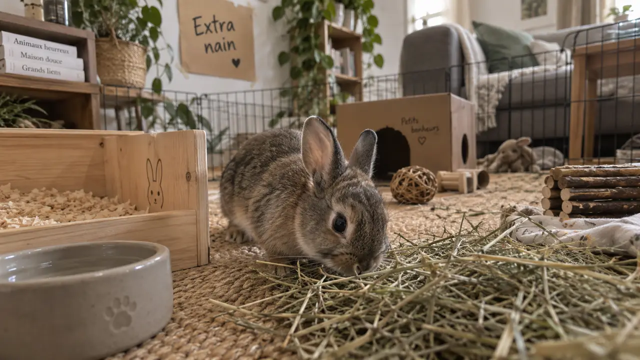 Extra nain lapin dans un enclos sécurisé, lapereau