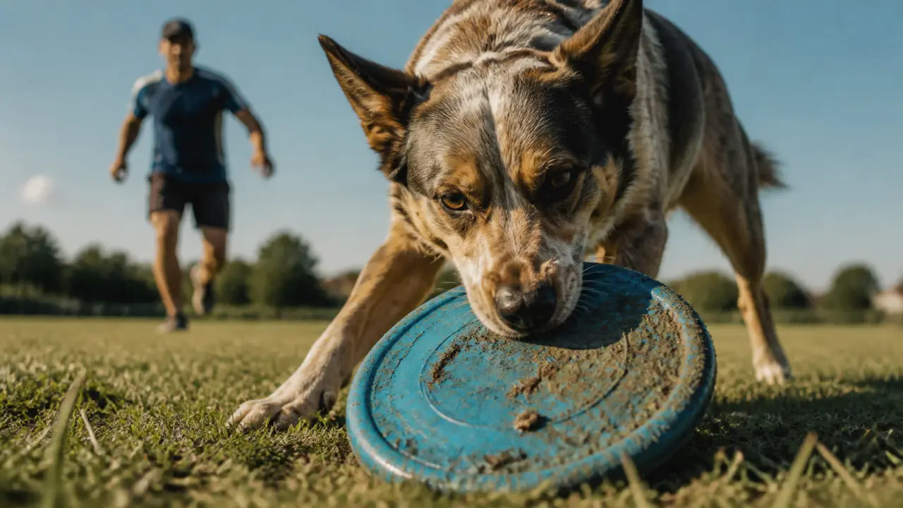 Frisbee chien : chien ramasse un disque souple
