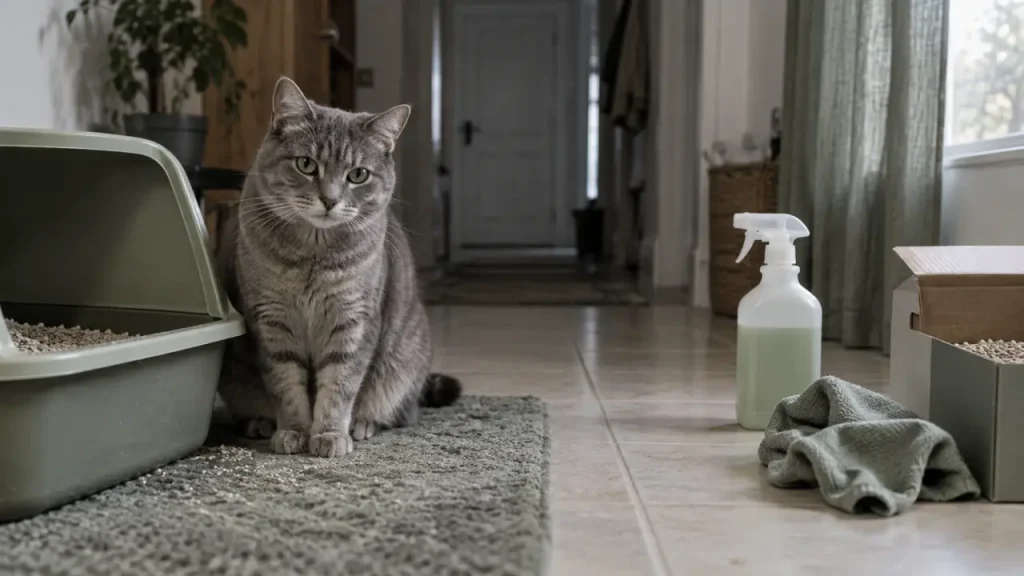 Mon chat fait pipi toujours au même endroit : l’odeur entretient le problème, mais pas seulement