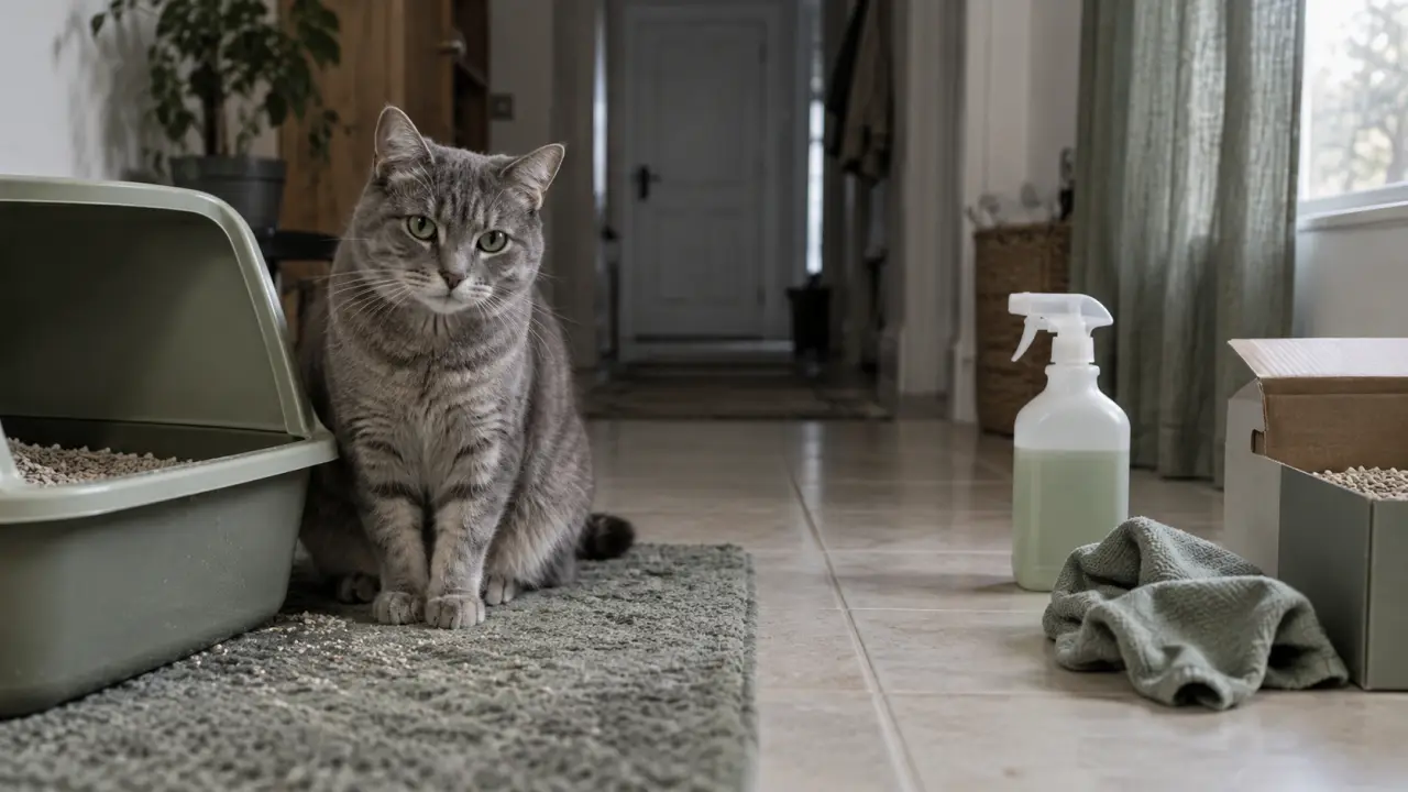 Mon chat fait pipi par terre toujours au meme endroit : bac à litière et nettoyant enzymatique