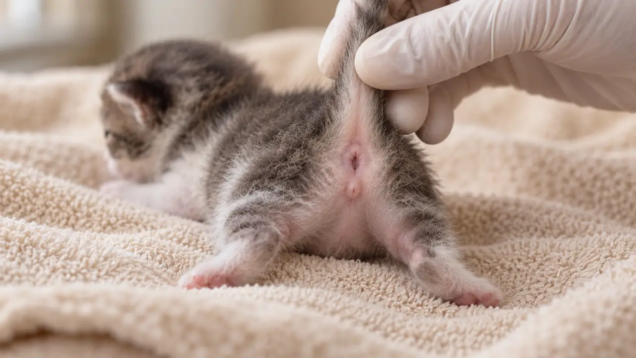 Chaton male femelle : repères sous la queue, vue de dessus