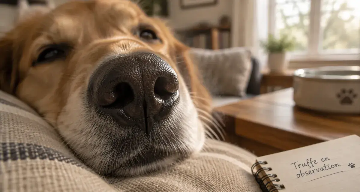 Truffe des chiens, truffe humide et pores visibles
